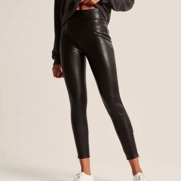 ABERCROMBIE & FITCH Brown Vegan Faux Leather Leggings Zippered Ankle M - Picture 1 of 7